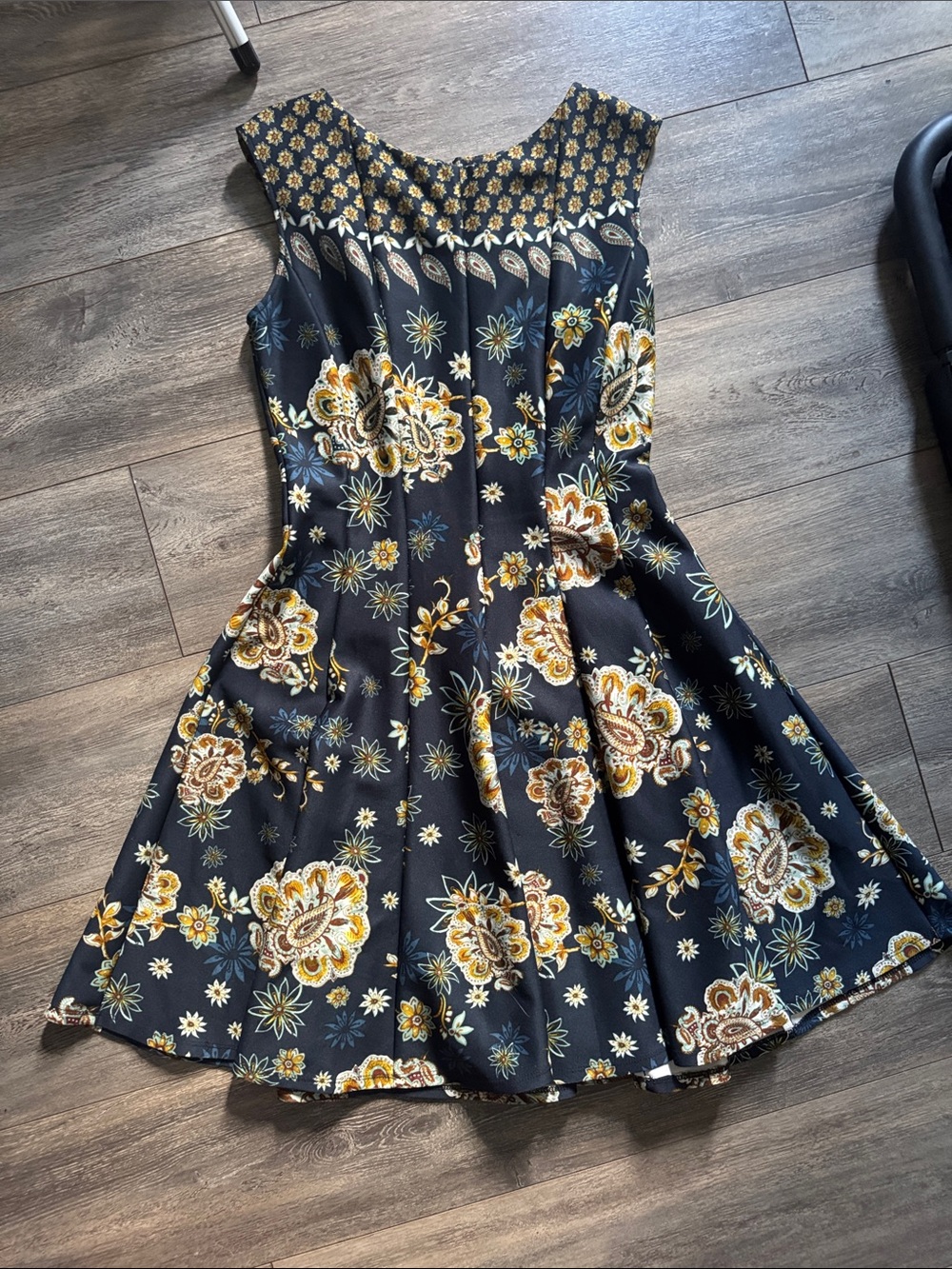 Gabby Skye Black Mini Dress with Yellow Floral Print